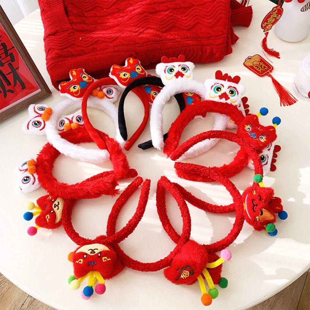 LUXEN 2024 Happy New Year Headband, Lion Dance Red Hairband Dragon