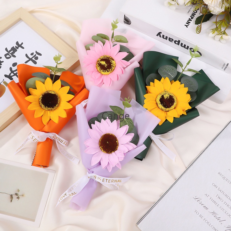 Mini gift of sunflowers for girlfriend, soap, rose bouquet