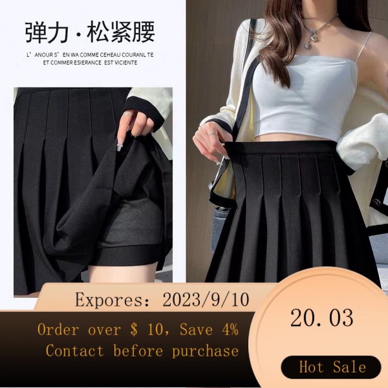 Buy High Waist Elastic Pleated Short Skirt - Black