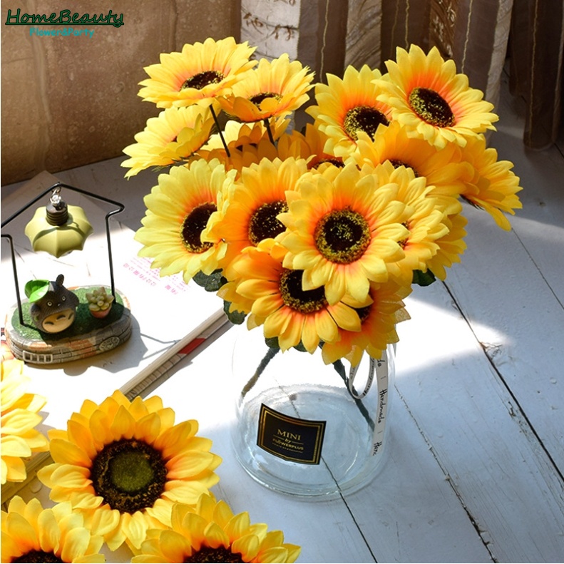 7 heads Artificial Sunflower Flowers Bouquet Large Sun Flower Home ...