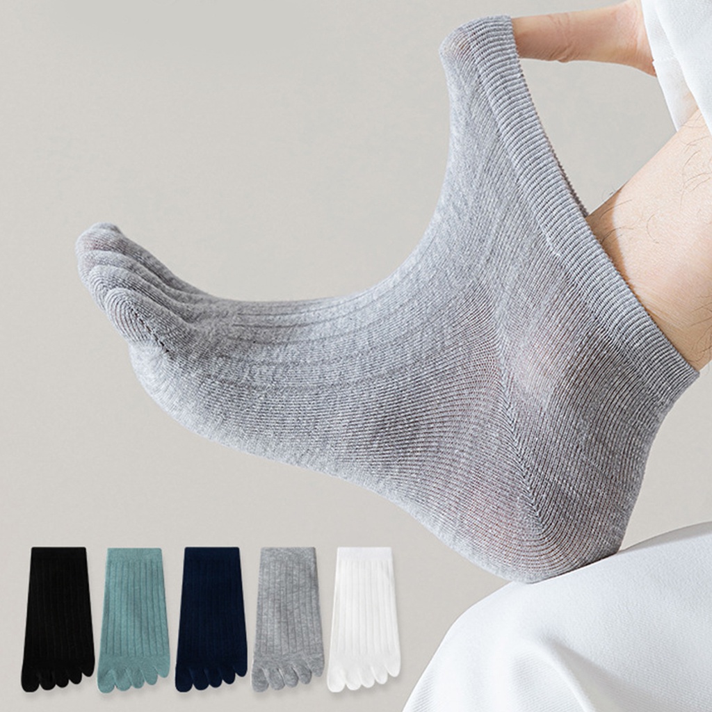 Men Cotton Solid Color Five-finger Socks Male Breathable Soft Fashion Short  Sock