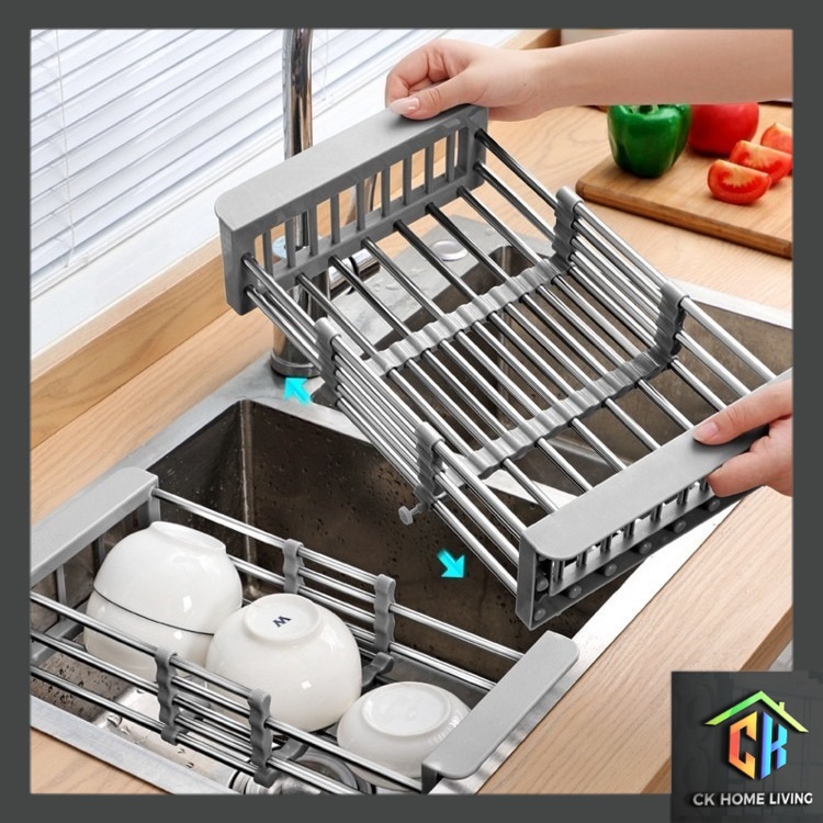 Stainless Steel Retractable Dish Drainer Holder Kitchen Sink