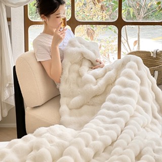 Advanced Solid color large bubble rabbit velvet Flannel Blanket Super soft Milk Thick Blanket Children Single Super Single Queen King size Blanket
