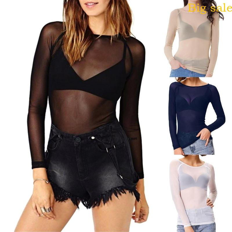Sexy Womens See through Lace Mesh Sheer Short Sleeve Crop Top T-Shirt  Blouse Tee 