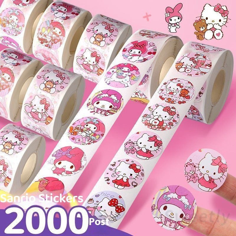 Sweetly 500pcs Roll Cartoon Sanrio Hello Kitty Kuromi Stickers Kawaii ...