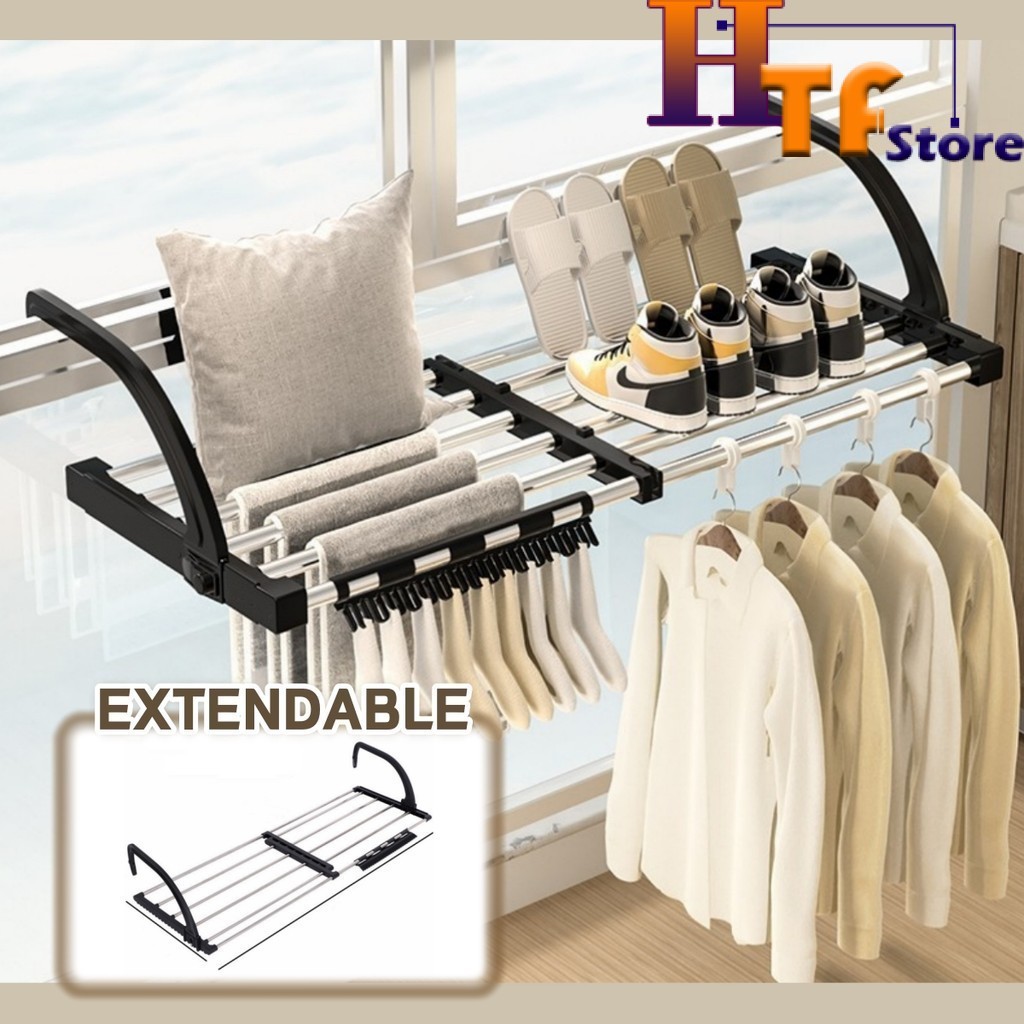 Extendable Cloth Hanger Drying Rack with Clips Retractable Clothes Sock ...