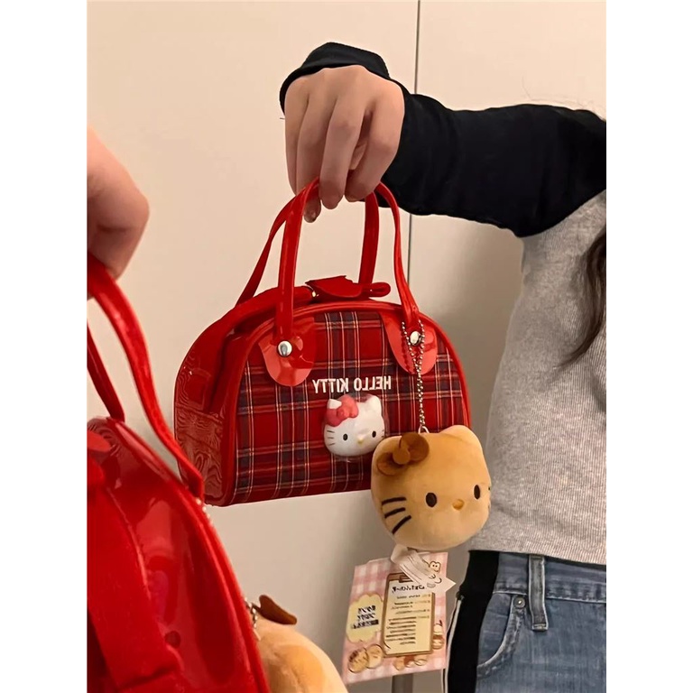 Hello Kitty Cat KT One Shoulder Checkered Bag Showa Retro Y2K ...