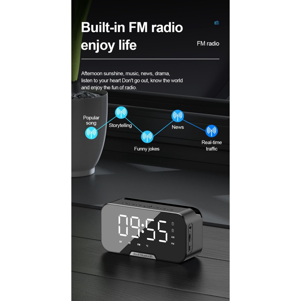 Led Digital Watch Electronic Desktop Clock Mirror Bluetooth Audio Radio ...