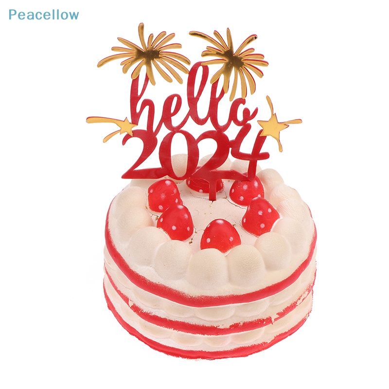 Peacellow 1Pc Creative Acrylic Happy New Year 2024 Cake Topper For Xmas 2024 New Year Cupcake