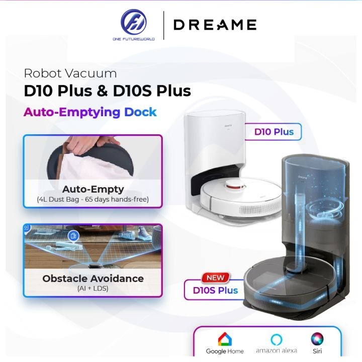 Dreame D10 Plus / D10s Plus Robot Vacuum Cleaner, 5,000Pa Suction Power, 2 Years Warranty by One FutureWorld