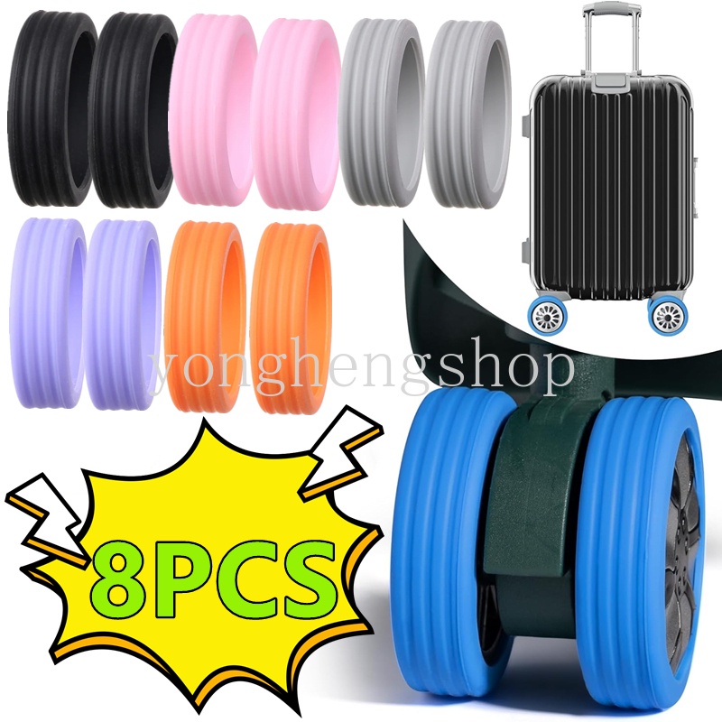 8pcs/set Antiwear Luggage Wheels Protector Cover Elastic Silicone