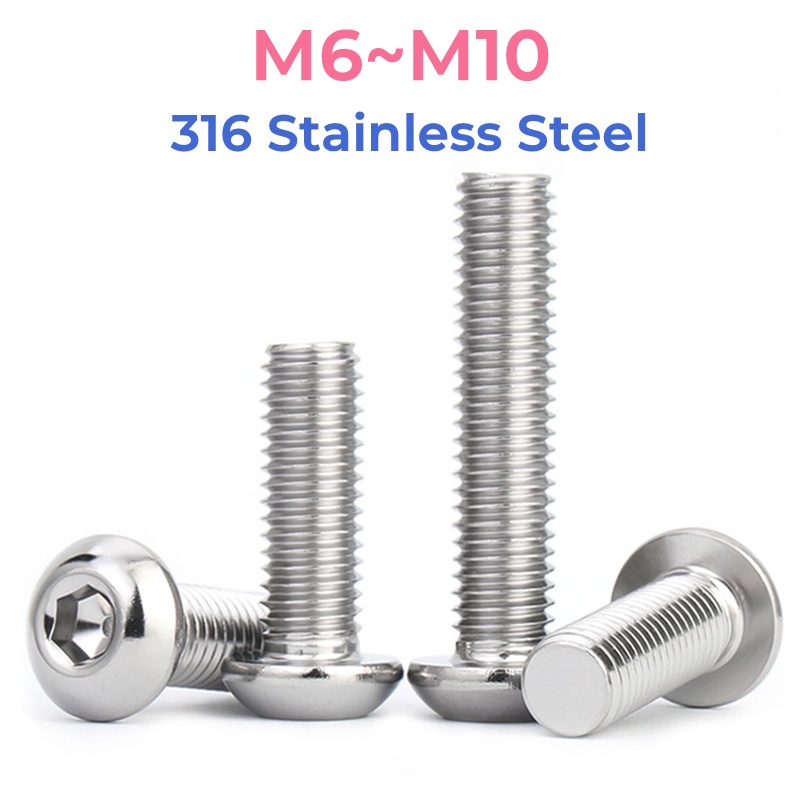 316 Stainless Steel Hexagon Hex Socket Button Head Allen Screw Bolt M6 ...