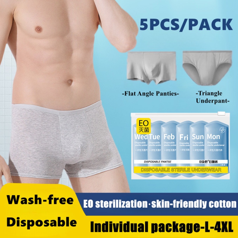 5 Packs Mens Disposable 100% Cotton Underwear Boxers Portable Shorts for  Travel Fitness Swimming Hotel Spa Hospital Stays （Grey-5pcs,S) at   Men's Clothing store