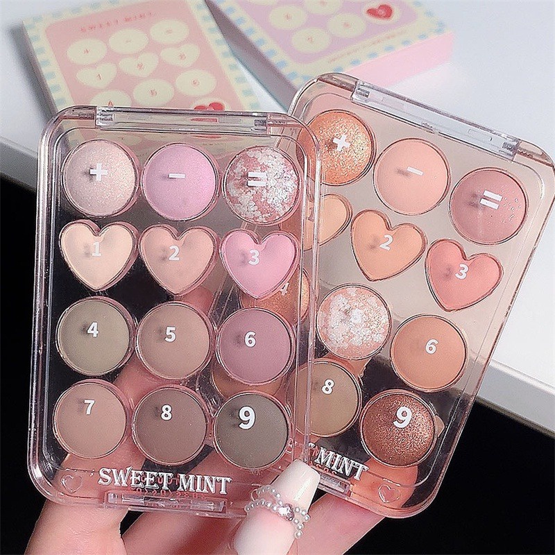 Love Eyeshadow Palette 12 Color Pink Pearly Eyeshadow Blusher Korean