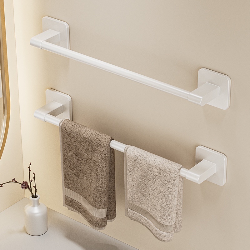 White Towel Holder Aluminum Towel Bar No Drilling Bathroom Storage Bar | Shopee Singapore