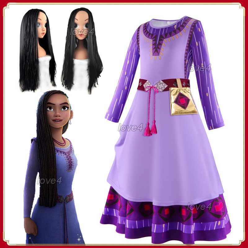 Disney Movie Wish Asha Cosplay Costume Asha Princess Purple Long