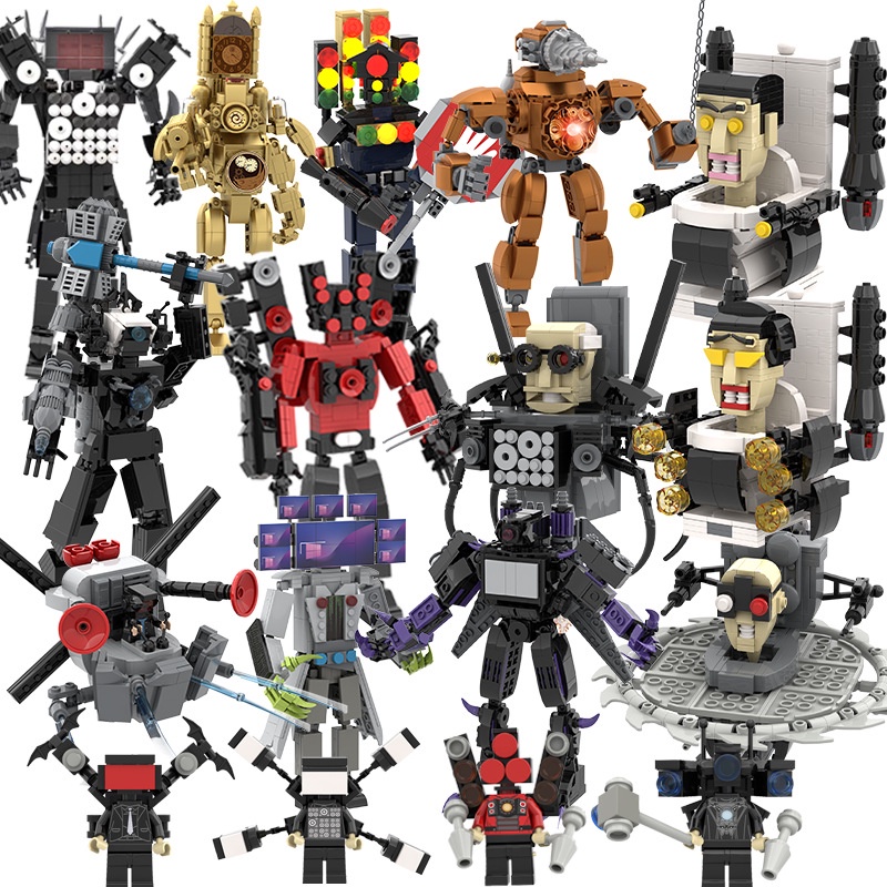 MOC Lego Skibidi Toilet Flame Sound Man Warhammer TV Man Biochemistry  Monitor Building Blocks Kids Educational Toys