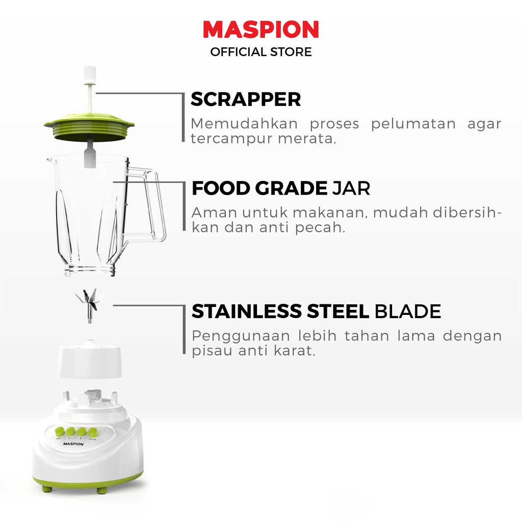 Maspion Pelumat Blender with Chopper 1.5 Liter MT-1521 PL - Gambar 3