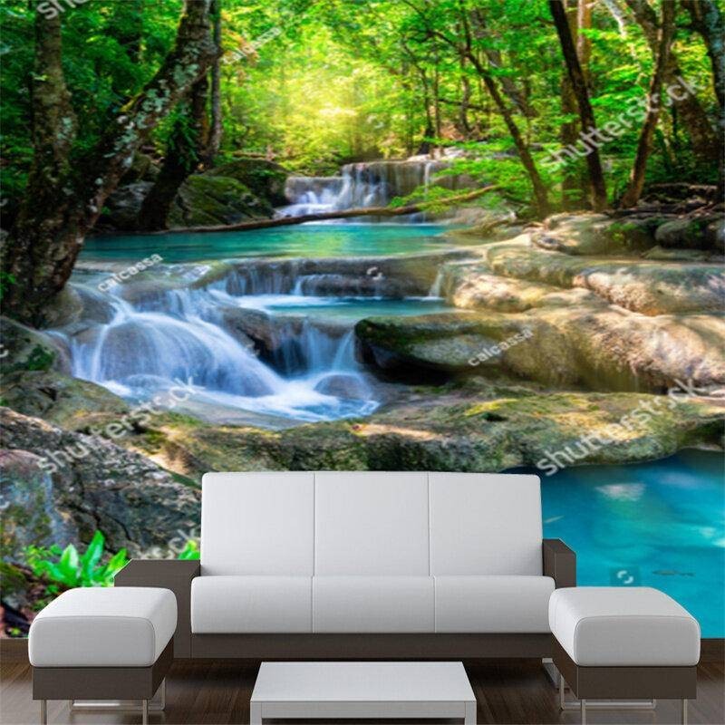 Custom Mural for Living Room Home Decor Wall Paper Forest Waterfall ...