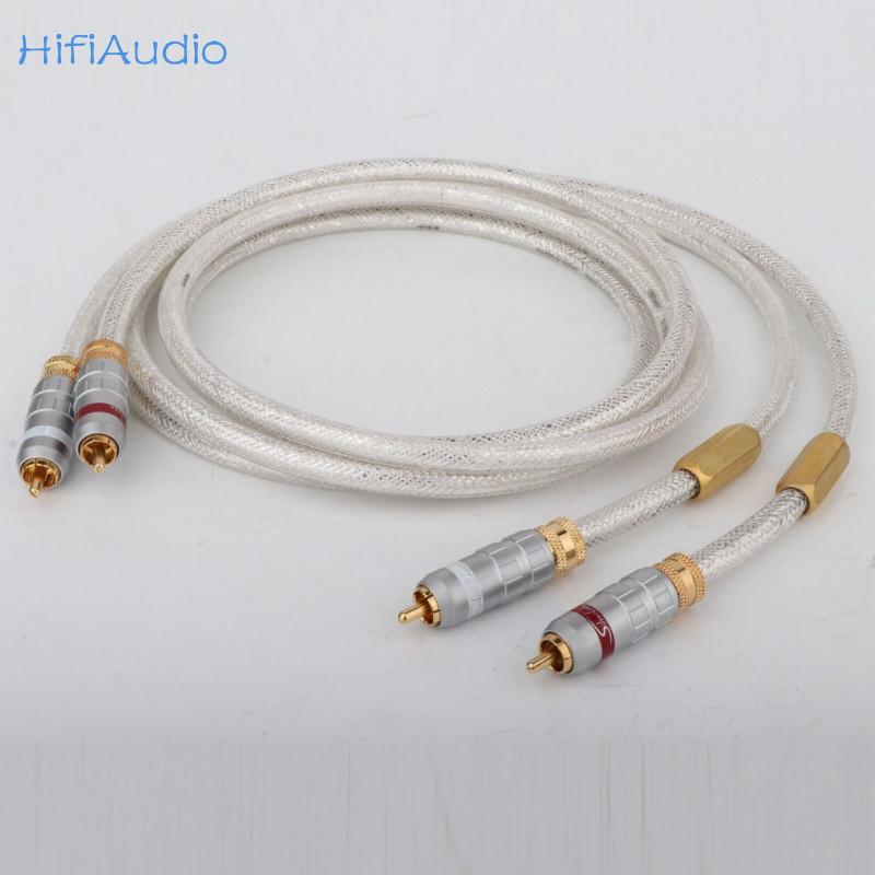 Coppia Cavo RCA 4N Argento Puro 24K Placcato Oro Spina Hi-Fi Audio