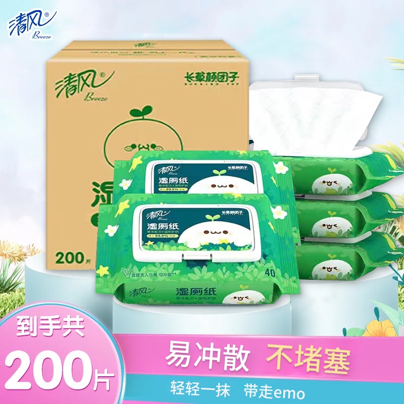 200 pieces of cool breeze long grass wet toilet paper packed in whole