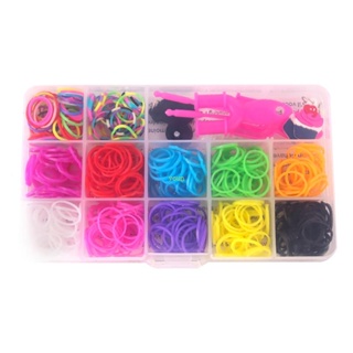 600Pcs 15 Grids Elastic Rubber Bands DIY Tool Set Colorful Weave