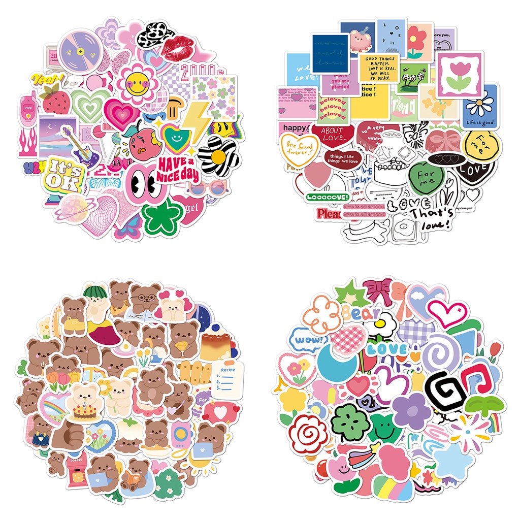Cute Girly Ins Style Cartoon Waterproof PVC Stickers (4 Designs ...
