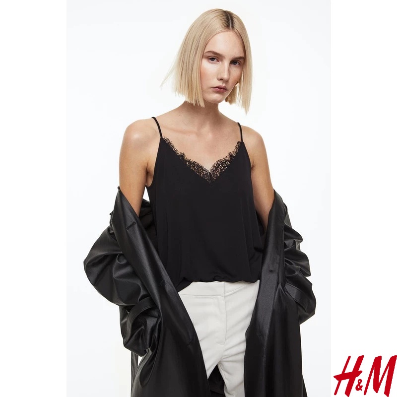 H&M Off White Cami Lace Trim Vest Tank Top Size S 8 10