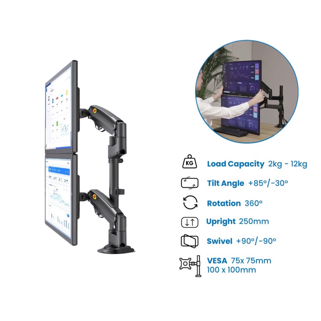 NB North Bayou H180 Dual Monitor Desk Mount Stand Full Motion Swivel