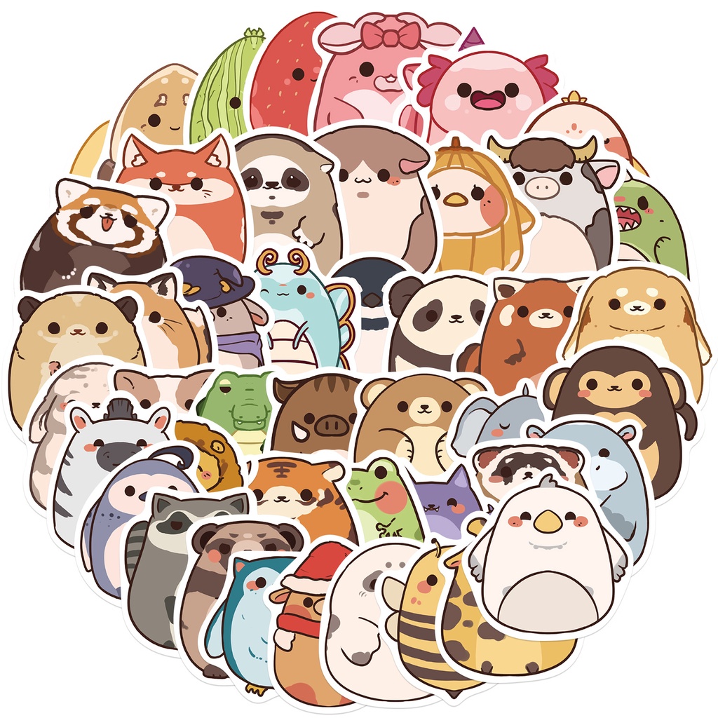 50PCS Cute Cartoon Animal Dolls Waterproof Graffiti Stickers For Helmet ...