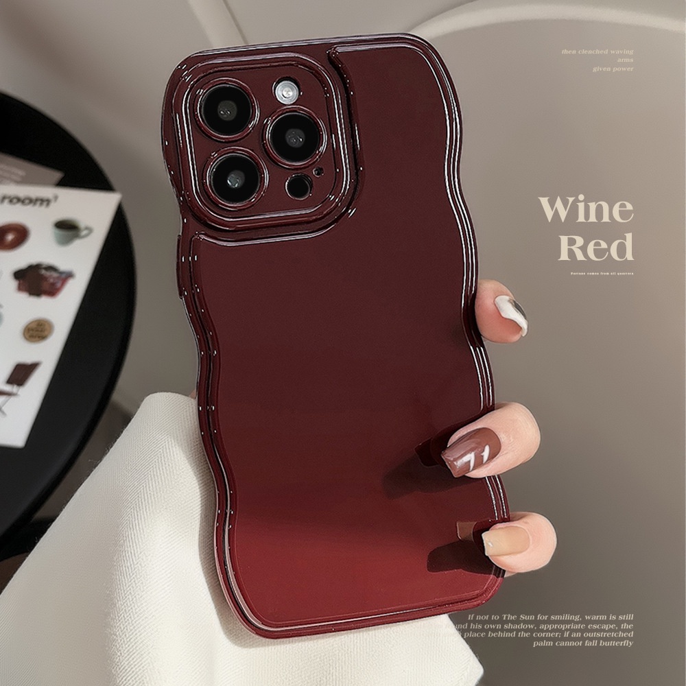 Premium Wavy edge Solid color vintage Burgundy phone case tpu