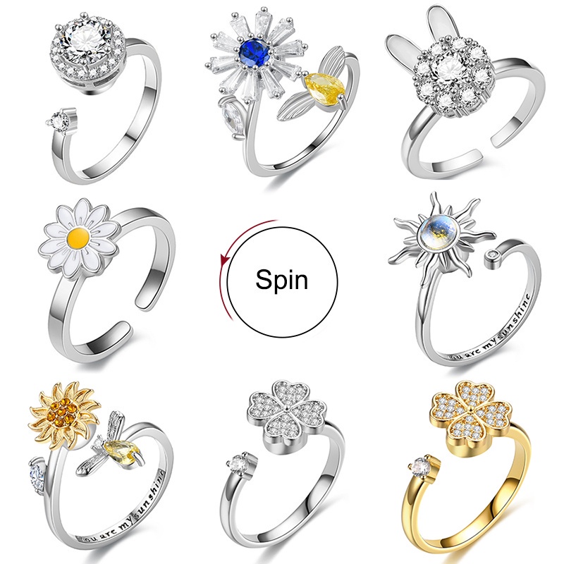 EASY ZHOU Personality Rotate Rotating Anxiety Fidget Adjustable Rings ...
