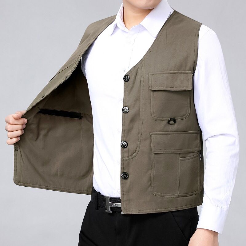 Trendy Middle-Old Vest Outer Wear Men's Cotton Fishing Vest Large