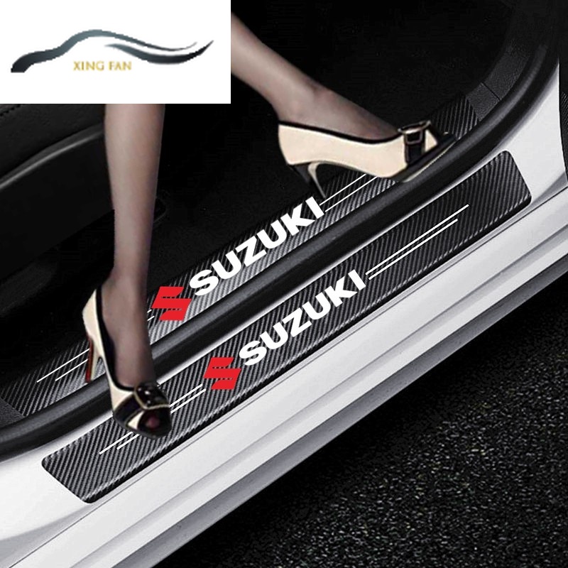 XINFAN 4pc/Set Car Door Side Step Sill Strip Carbon Fibre Leather Anti