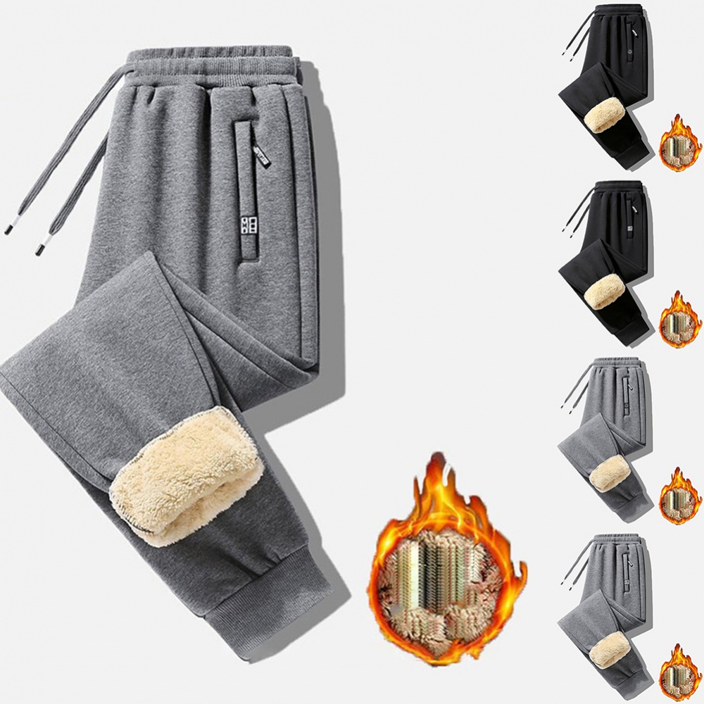 Thermal Jogging Pants Men's Drawstring Sweatpants Thick Fleece Trousers