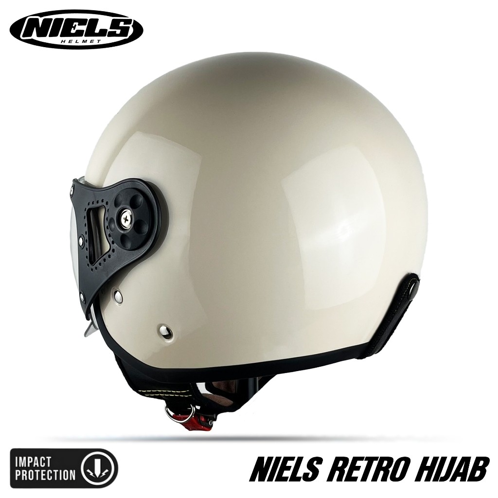NIELS - Helm Bogo Retro Hijab Dewasa Kaca Pilot SNI Motorcycle Cream