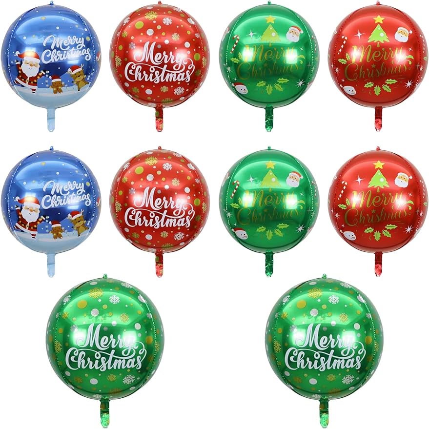 Christmas Large Balloons 22 Inches 360 Degree Round Balloons Metallic Helium Balloons Christmas