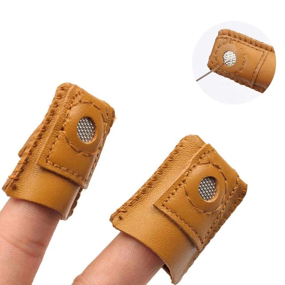 4 Pieces Leather Thimble Sewing Thimble Finger Protector Coin Thimble Pads  for Hand Sewing Quilting Knitting Pin Needles Craft DIY Tools 2 Sizes