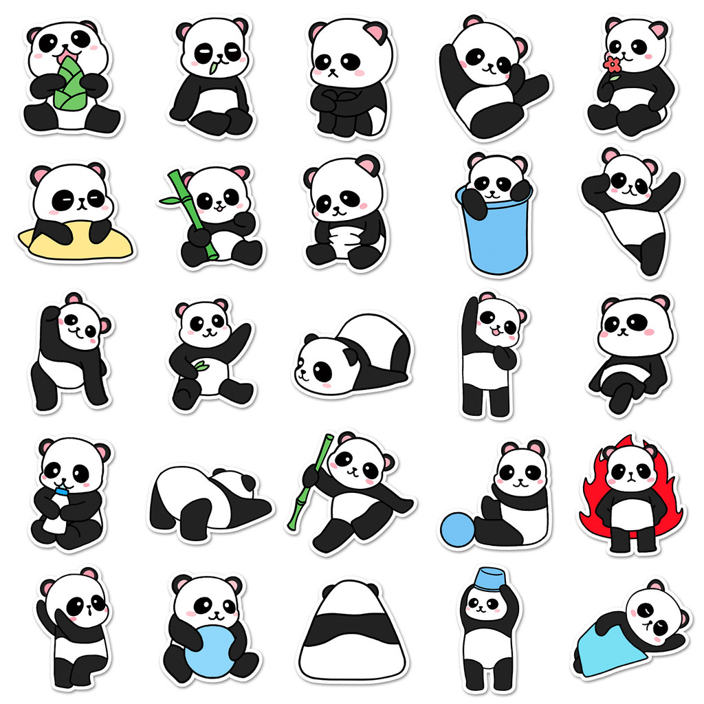 CJ3T 50pcs Original Panda Non-Repetitive Luggage Stickers Stationery ...
