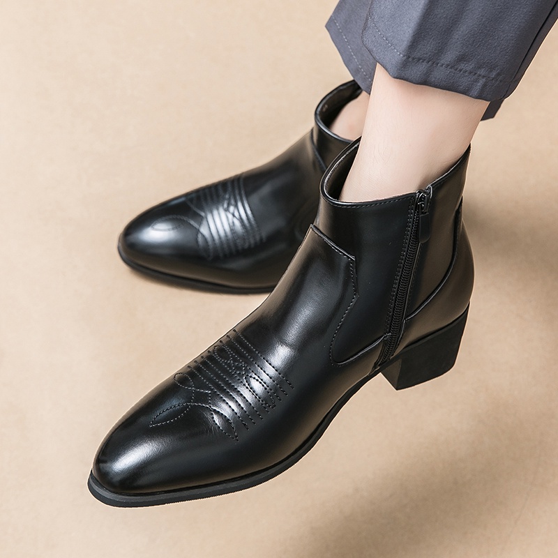 Man Chelsea boots Retro Medium Cut Printing Ankle Shoes Casual
