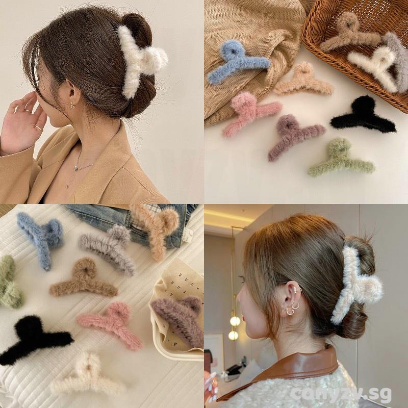 Korean Soft Furry Hair Claws Faux Fur Hair Clip Big Clamps Sweet Plush ...