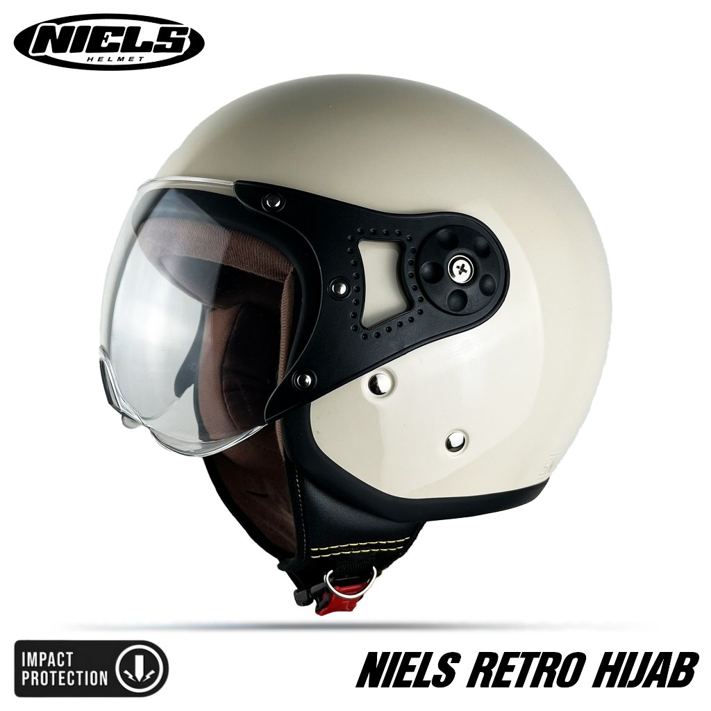 NIELS - Helm Bogo Retro Hijab Dewasa Kaca Pilot SNI Motorcycle Cream - Gambar 4