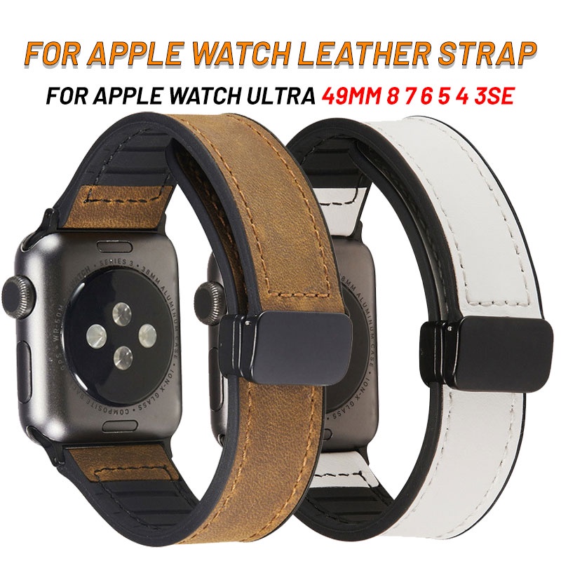 Leather Link For Apple watch band 45mm 44mm 40mm 41mm 49mm 42mm Magnetic  Loop bracelet iWatch series Ultra 3 4 5 SE 6 7 8 strap