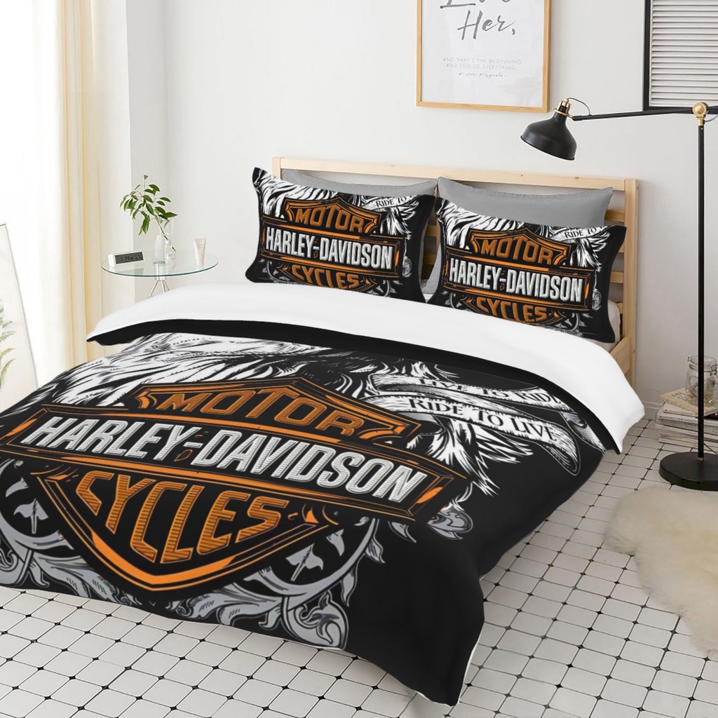 3 in 1 Harley Davidson 3Piece Bed Sheets Set 3D Print Quilt Set Soft 1