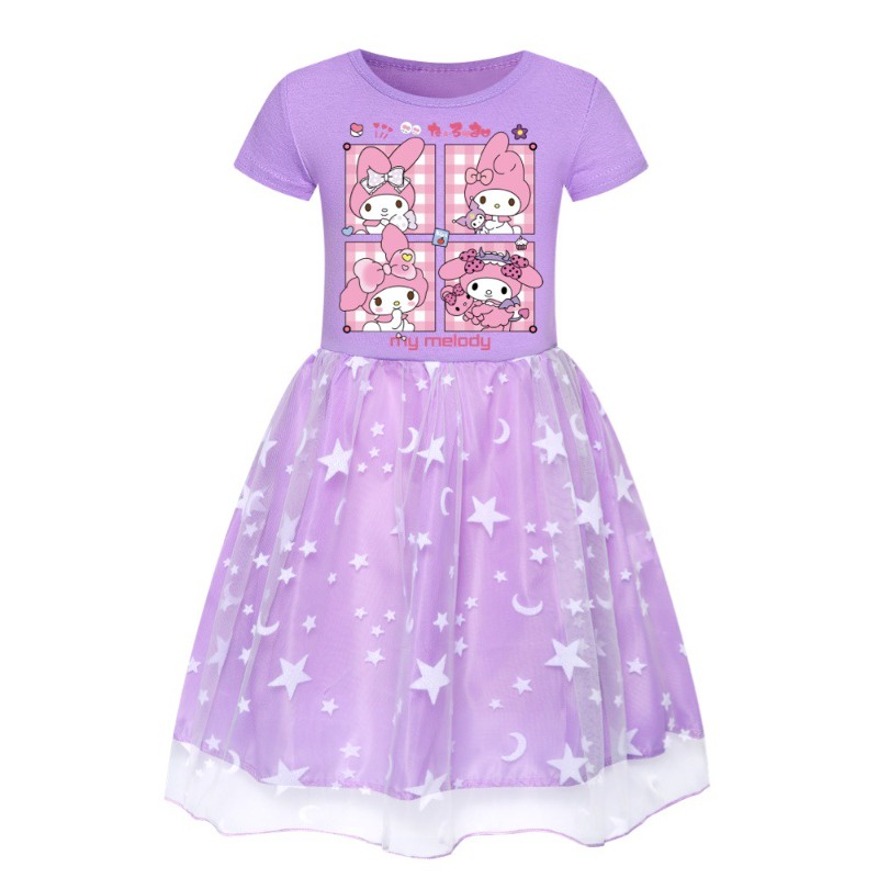 Sanrio My Melody Dress for Kids Girl 3 4 5 6 7 8 9 10 11 12 Year Old Star  Printed Lace Hemline Short Sleeve Princess Dress Bag Set Birthday Xmas  Halloween Gift Ball Gown Costume | Shopee Singapore