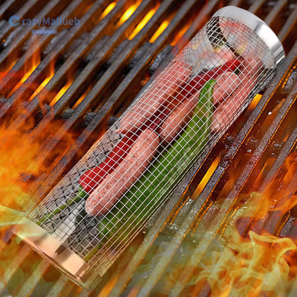 {INSTOCK} Stainless Steel Rolling Grilling Baskets BBQ Basket Campfire Cooking Accessories