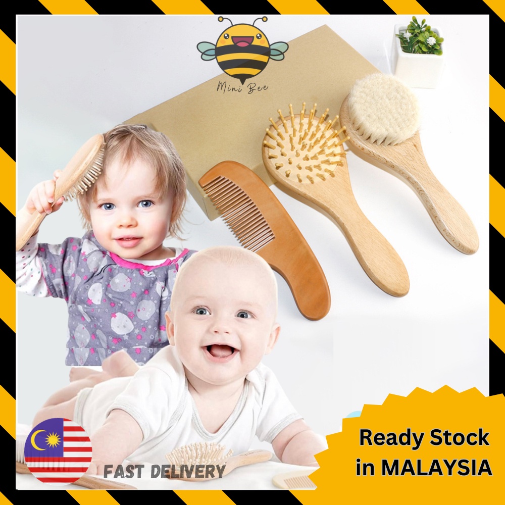 Wooden Baby Hair Brush Comb Soft Goat Bristles Comb /Sikat Bulu Kambing ...