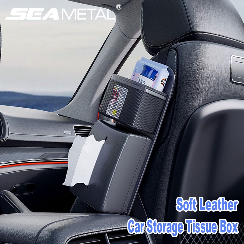 SEAMETAL Car Seat Side Pockets PU Leather Driving Seat Hanging Bag