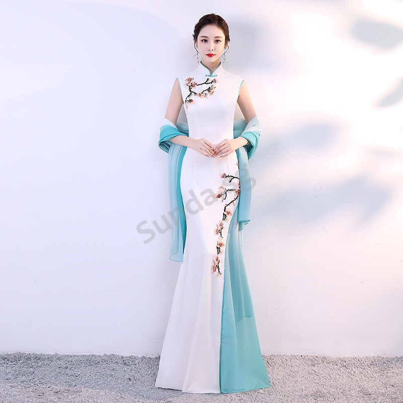 Walking show cheongsam performance dress women's long slim fashion annual  party fishtail evening dress 1LZU | Shopee Singapore
