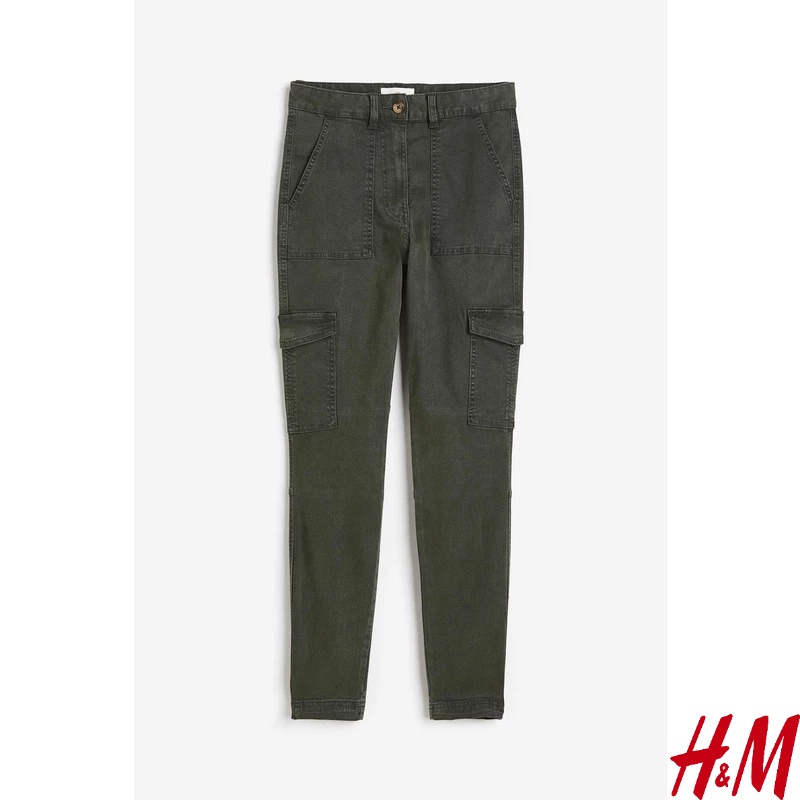 H&M - Twill cargo trousers - Khaki green Dark